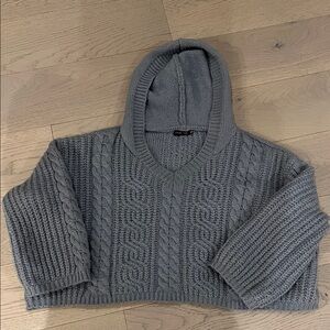 Gray Cable Knit Hooded Sweater
